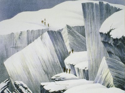 Salendo una scogliera, da A Narrative of an Ascent to the Summit of Mont Blanc di Charles Fellows, pubblicato nel 1827 da English School