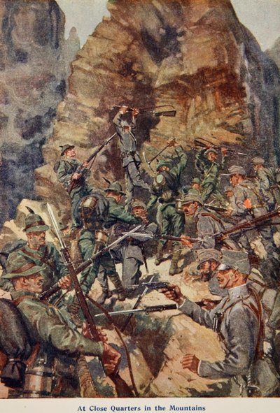 A distanza ravvicinata nelle montagne, illustrazione da Told in the Huts: The YMCA Gift Book, pubblicato nel 1916 da English School