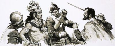 Atahualpa, il dio-re Inca, venne a incontrare gli invasori spagnoli in modo amichevole da English School