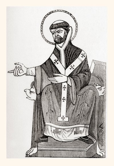 Agostino di Canterbury, monaco benedettino cattolico del VI secolo che divenne il primo arcivescovo di Canterbury, da Old England: A Pictorial Museum, pub. 1847 da English School