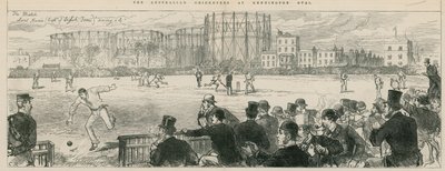 Cricketers australiani al Kennington Oval: Lord Harris (capitano della squadra inglese) salva un 4 da English School
