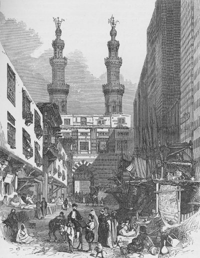 Bab El-Mutawellee, Il Cairo, inciso da Josiah Wood Whymper (1813-1903) da English School