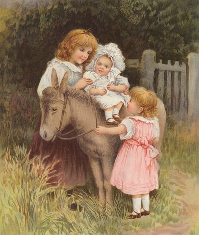 Bambino che cavalca un asino da English School