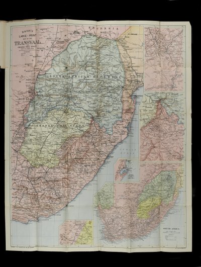 Grande mappa del Transvaal, Stato Libero di Orange e Natal con estensione a sud fino a Port Elizabeth, Sudafrica di Bacon da English School