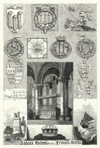 Stemmi, motti ecc. dei Principi di Galles (incisione) da English School
