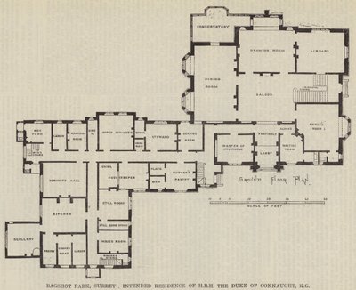 Bagshot Park, Surrey, Residenza Prevista di SAR il Duca di Connaught, KG (incisione) da English School