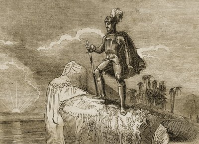 La prima vista del Pacifico di Balboa nel 1513, illustrazione da 