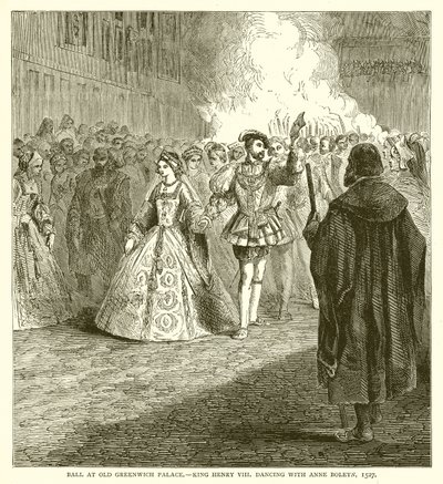 Ballo al vecchio palazzo di Greenwich -- Re Enrico VIII balla con Anna Bolena, 1527 da English School