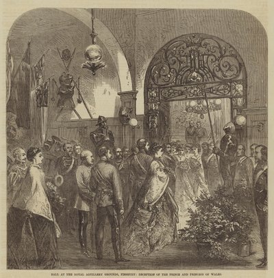 Ballo ai Terreni della Royal Artillery, Finsbury, Ricevimento del Principe e della Principessa del Galles (incisione) da English School