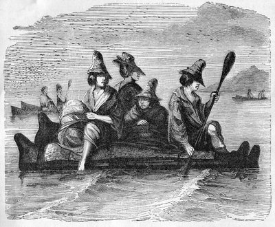 Balsas, o barca di pelle, usata dai nativi sulla costa americana, illustrazione da 