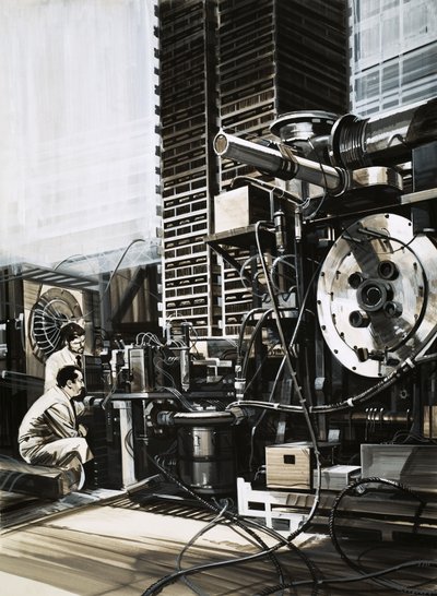 Banchi di condensatori necessari per accendere il plasma nelle camere elettromagnetiche da English School
