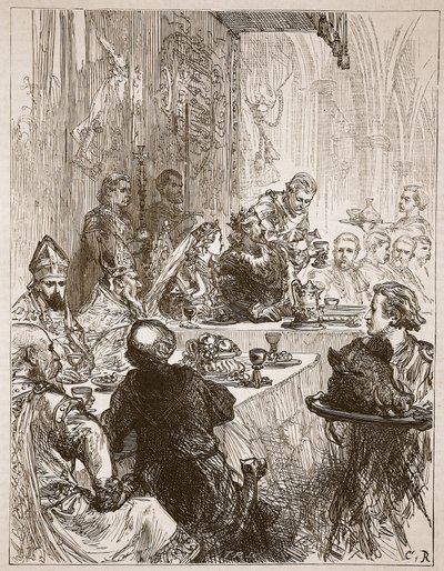 Banchetto al matrimonio di Enrico ed Eleonora di Provenza, illustrazione da Cassells Illustrated History of England da English School