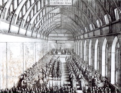 Banchetto di Carlo II nella Sala di San Giorgio, Castello di Windsor da English School