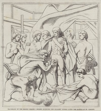 Bassorilievo della Colonna di Nelson, Nelson che riceve le spade degli ufficiali dopo la battaglia di St Vincent (incisione) da English School