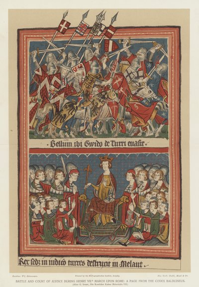Battaglia e corte di giustizia durante la marcia di Enrico VII su Roma (litografia a colori) da English School