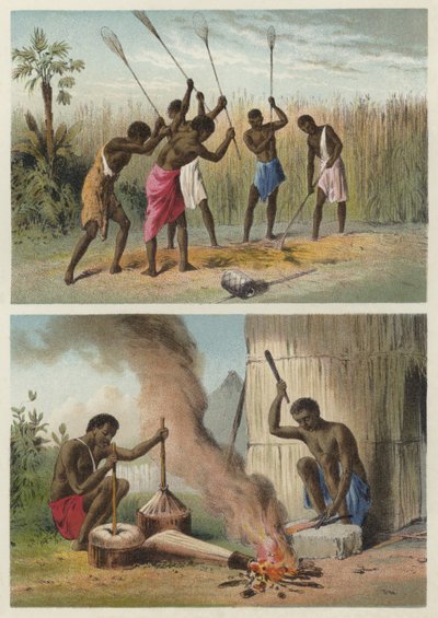 Battitura del sorgo, fabbri del villaggio da English School