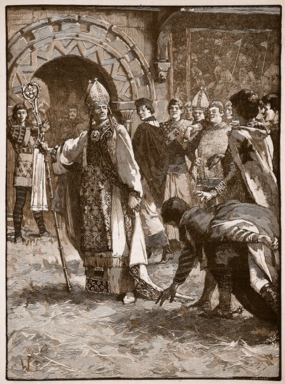 Becket davanti ai suoi nemici nella sala del consiglio a Northampton, illustrazione da Cassells Illustrated History of England da English School