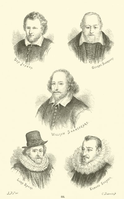 Ben Jonson, George Buchanan, William Shakespeare, Lord Bacon, Edmund Spenser da English School