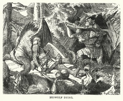 Beowulf morente (incisione) da English School