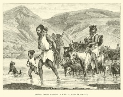 Famiglia berbera che attraversa un guado, scena in Algeria da English School