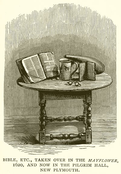 Bibbia, ecc., portata sul Mayflower, 1620, e ora nella Pilgrim Hall, New Plymouth da English School