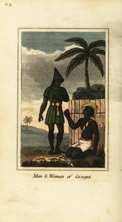 Uomo e donna Bijogos di Cazegut (Isole Bissagos, Guinea Bissau, Africa Occidentale) da English School