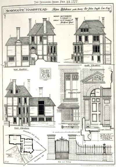 Residenza Bijou Sunnycote, Hampstead, (con studio) per John Ingle Lee Esq, da The Building News, 23 febbraio 1877 da English School