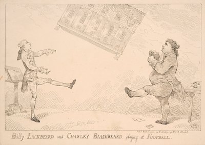 Billy Blackbeard e Charley Blackbeard che giocano a calcio, vignetta satirica riferita all