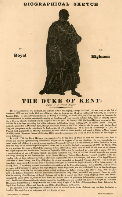Schizzo biografico di Sua Altezza Reale il Duca di Kent, padre dell