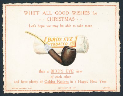 Tabacco e pipa Birds Eye, biglietto di Natale e Capodanno da English School