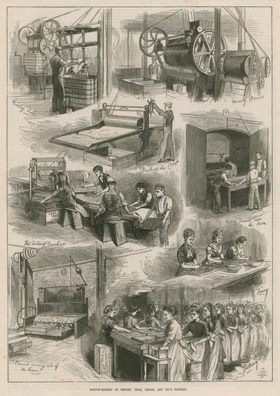 Produzione di biscotti alla fabbrica di Messrs Peak, Frean e Co. da English School
