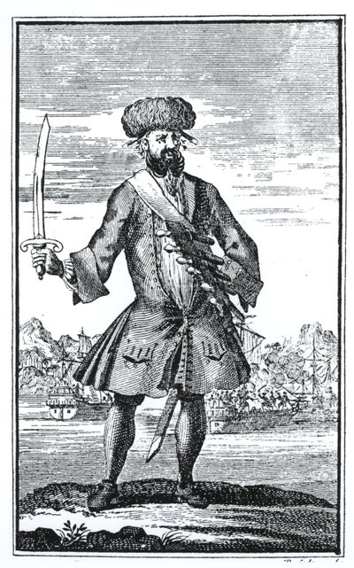 Barbanera il Pirata, da Una storia generale dei furti e degli omicidi dei pirati più noti di Captain Charles Johnson, pubblicato nel 1724 da English School