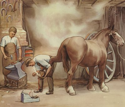 Fabbro che ferra un cavallo da English School