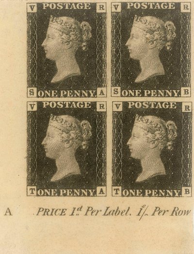 Blocco di francobolli Penny Black, c.1840 (francobolli) da English School