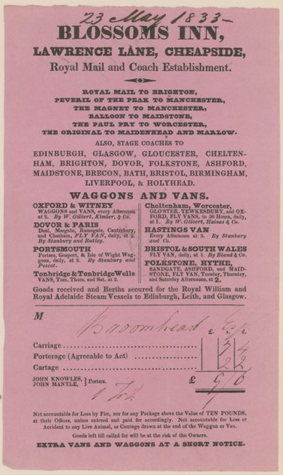 Blossoms Inn, Lawrence Lane, Cheapside, Bill da English School