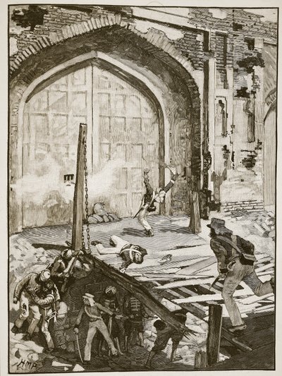 Esplosione della porta di Cashmere a Delhi, illustrazione da Cassells Illustrated History of England da English School
