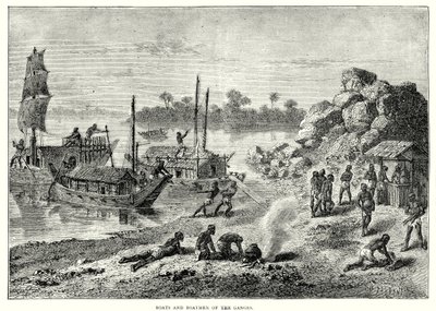 Barche e barcaioli del Gange (incisione) da English School
