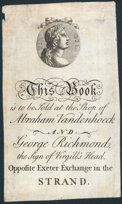Ex libris, questo libro è in vendita presso il negozio di Abraham Vandenhoeck e George Richmond da English School