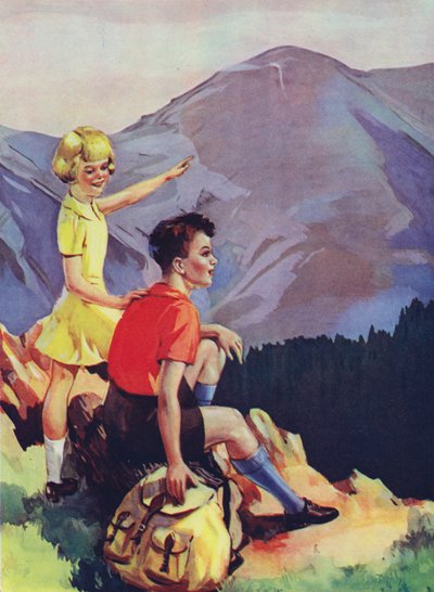 Ragazzo e ragazza che fanno escursioni in montagna da English School