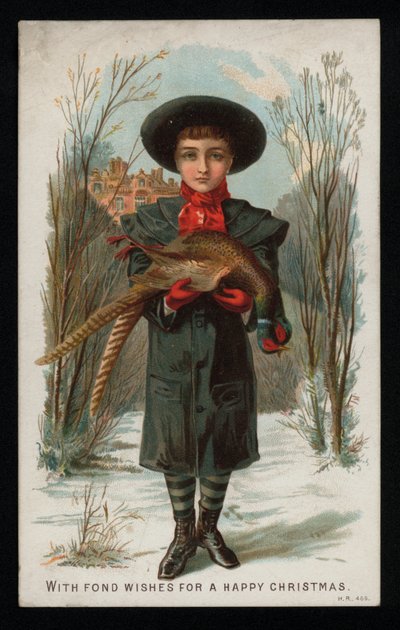 Ragazzo con un fagiano, cartolina di auguri di Natale da English School