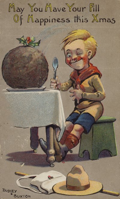 Boy scout pronto a mangiare il budino di Natale da English School