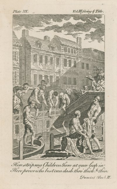 Ragazzi che fanno il bagno nel Fleet Ditch presso il ponte di Bridewell nel 1728 da English School