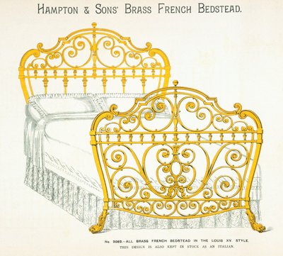 Letto in ottone francese dal catalogo di mobili di Hampton and Sons, 1902 da English School