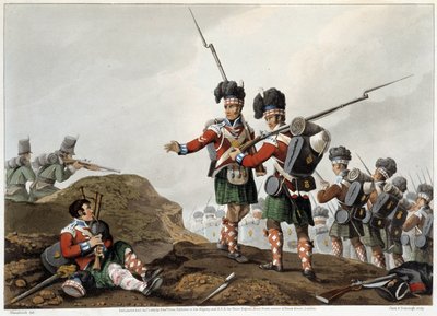 Coraggio in "Aneddoti e incidenti storici, militari e navali accaduti alle armi della Gran Bretagna e dei loro alleati, terminando a Waterloo" di Edward Orme. Illustrazioni di Fry, Sutherland, Clark, Dubourg, W.Heart, JA, Atkinson... Ed. 1819, Londra. da English School