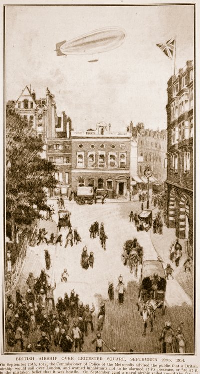 Dirigibile britannico sopra Leicester Square, 22 settembre 1914, 1914-19 da English School