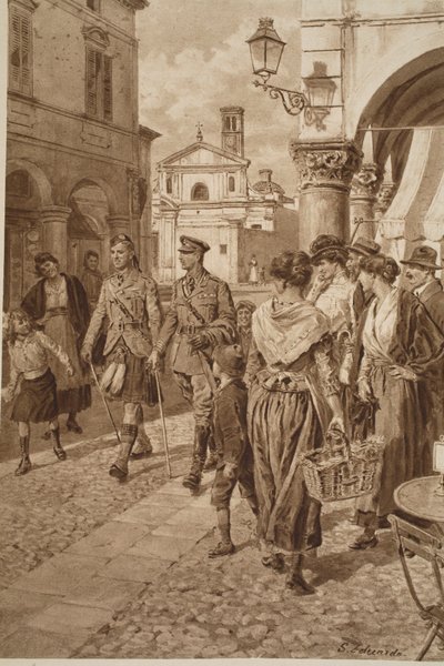 Gli Highlander britannici accolti calorosamente in una città francese, 1914-19 da English School