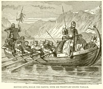 Re britannico, Edgar il Pacifico, con i suoi vassalli celtici tributari da English School