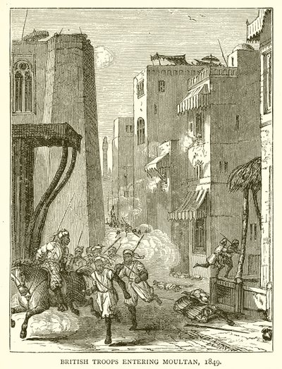 Truppe britanniche che entrano a Moultan, 1849 da English School