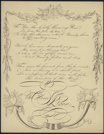 Biglietto di San Valentino britannico con versi poetici da English School