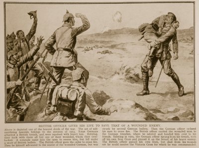 Ufficiale britannico sacrifica la sua vita per salvare quella di un nemico ferito, 1914-19 da English School